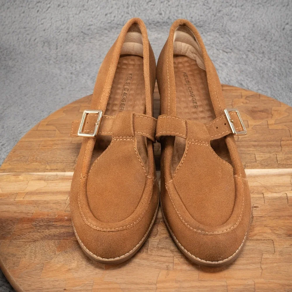 Kelsi Dagger Brooklyn Women Mary Jane Heels US 8.5 Brown Suede T-Strap - Picture 2 of 7